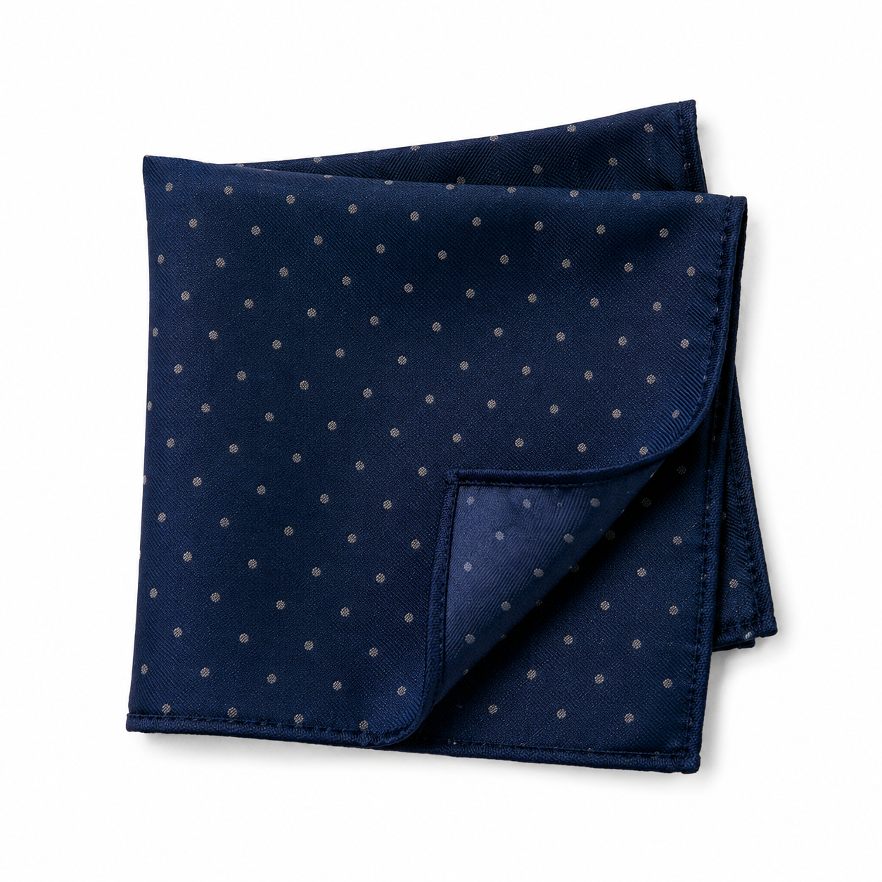 Italian Silk Pocket Square – Navy Polka Dot